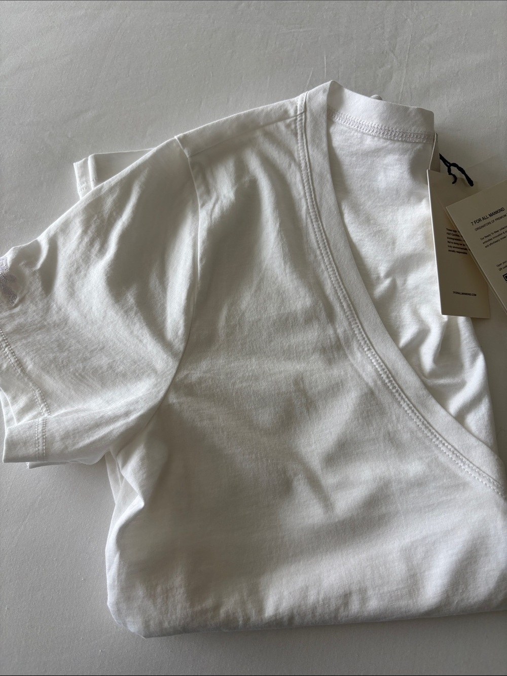 7 For All Mankind White Pima Cotton V-Neck Short Sleeve Tee